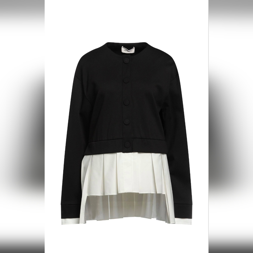 MEIMEIJ Black and White Blazer with Pleated Hem Detailing